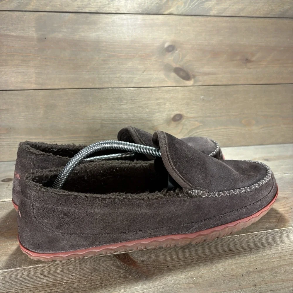ll bean mens size 11 slippers brown suede mountain sherpa lined shoes